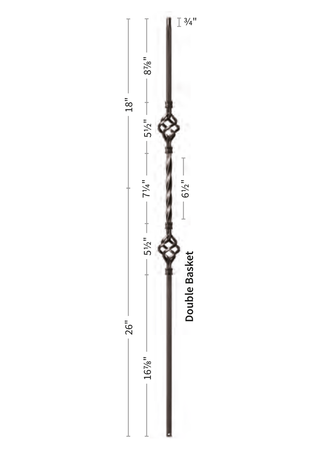 Iron Baluster Double Basket 9004-TB - dimensions