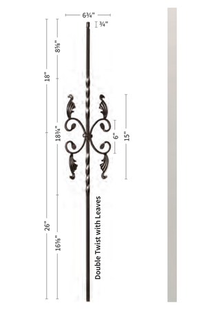 Iron Baluster Double Twist with Leaves 9005-TB - dimensions