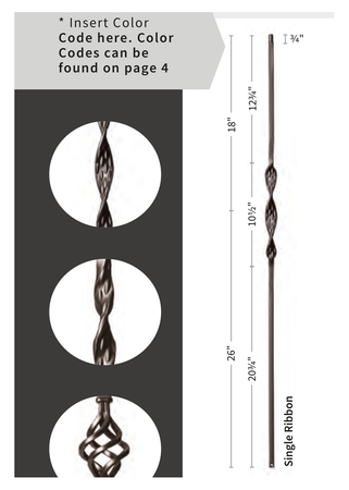 Iron Baluster Single Ribbon 9010-RS - dimensions