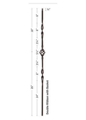 Iron Baluster Double Ribbon & Single Basket 9012-RS - dimensions