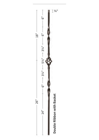 Iron Baluster Double Ribbon & Single Basket 9012-RS - dimensions