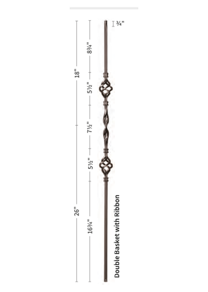 Iron Baluster Single Ribbon & Double Basket 9013-RS - dimensions