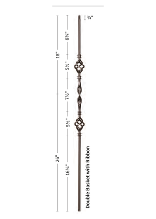 Iron Baluster Single Ribbon & Double Basket 9013-RS - dimensions