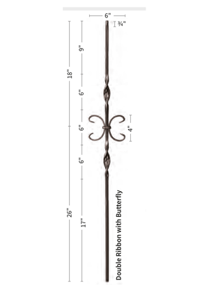 Iron Baluster Double Ribbon & Butterfly 9014-RS - dimensions
