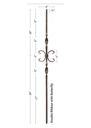 Iron Baluster Double Ribbon & Butterfly 9014-RS - dimensions