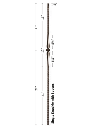 Iron Baluster Single Knuckle with Hammered Bar 9017-HG - dimensions