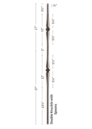 Iron Baluster Double Knuckle with Hammered Bar 9018-HG - dimensions
