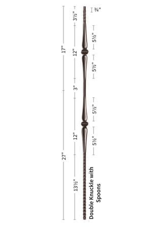 Iron Baluster Double Knuckle with Hammered Bar 9018-HG - dimensions