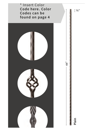 Iron Baluster Plain with Hammered Edge 9020-HE - dimensions