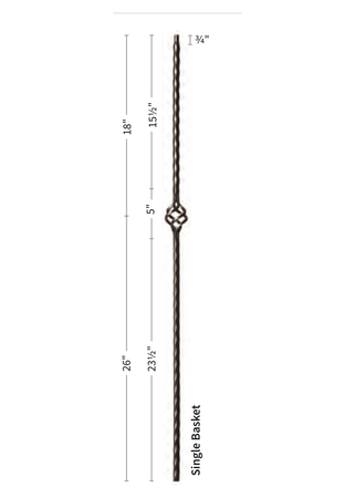 Iron Baluster Single Basket with Hammered Edge 9027-HE - dimensions