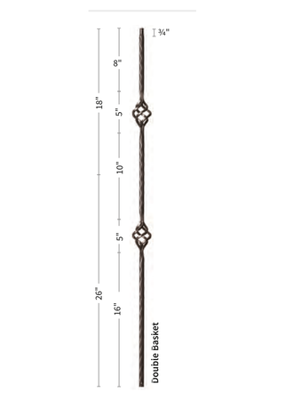 Iron Baluster Double Basket with Hammered Edge 9028-HE - dimensions