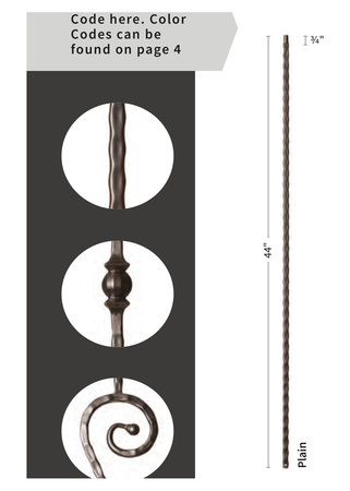 Iron Baluster Plain with Hammered Face 9031-HF - dimensions