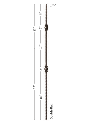 Iron Baluster Double Ball with Hammered Face 9033-HF - dimensions