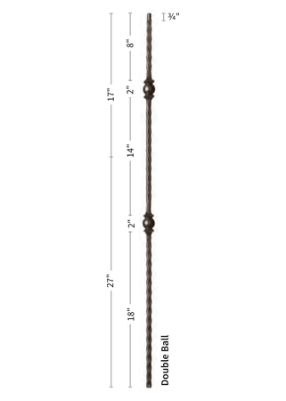 Iron Baluster Double Ball with Hammered Face 9033-HF - dimensions