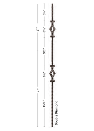 Iron Baluster Double Diamond with Hammered Face 9041-HF - dimensions