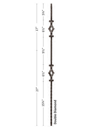Iron Baluster Double Diamond with Hammered Face 9041-HF - dimensions