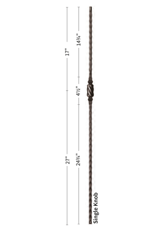 Iron Baluster Single Knob with Hammered Face 9045-HF - dimensions