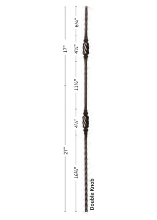Iron Baluster Double Knob with Hammered Face 9046-HF - dimensions