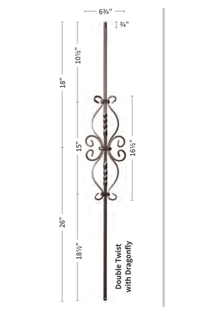 Iron Baluster 6 3/4" X 16 1/2" Double Twist & Dragonfly 9057-SS - dimensions