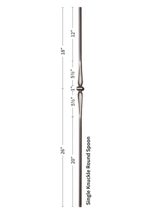 Iron Baluster Single Knuckle with Round Spoon 9069-RB - dimensions