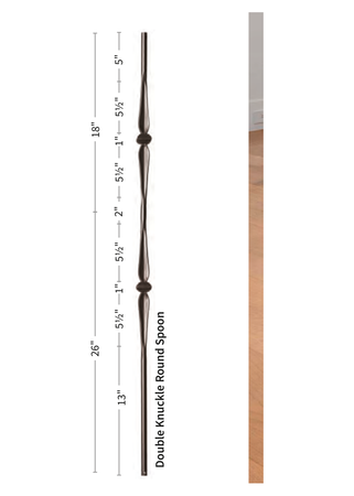 Iron Baluster Double Knuckle with Round Spoon 9070-RB - dimensions