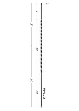 Iron Baluster 22" Twist 9080-TB - dimensions