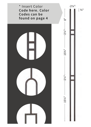 Iron Baluster 2-1/4" x 44" Double Bar 9087-CS - dimensions