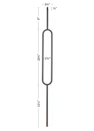 Iron Baluster 3-3/4" x 44" Oval 9088-CS - dimensions