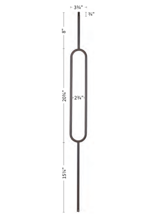 Iron Baluster 3-3/4" x 44" Oval 9088-CS - dimensions
