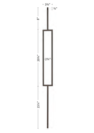 Iron Baluster 3-3/4" x 44" Rectangle 9089-CS - dimensions