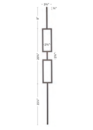 Iron Baluster 3-3/4" x 44" Double Rectangle 9091-CS - dimensions