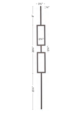 Iron Baluster 3-3/4" x 44" Double Rectangle 9091-CS - dimensions