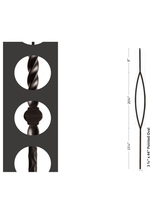 Iron Baluster 4-1/2" x 44" Split Oval 9093-CS - dimensions