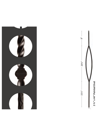 Iron Baluster 4-1/2" x 44" Split Oval 9093-CS - dimensions