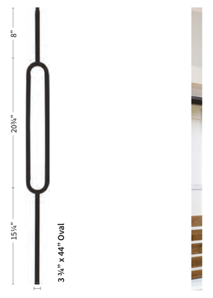 Iron Baluster Mega 3 3/4" x 44" Oval 9988-CS - dimensions
