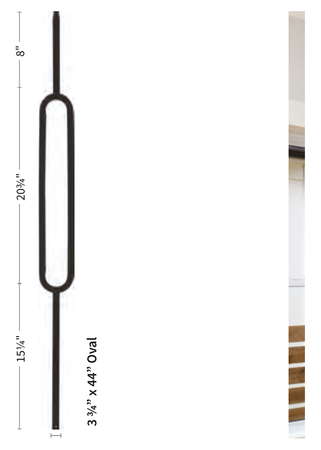 Iron Baluster Mega 3 3/4" x 44" Oval 9988-CS - dimensions