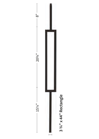Iron Baluster Mega 3 3/4" x 44" Rectangle 9989-CS - dimensions
