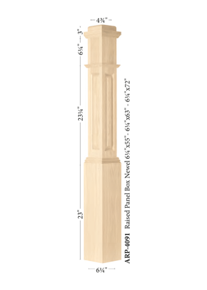 Box Newel Post 4091 - Raised Panel (Assembled) style dimensions