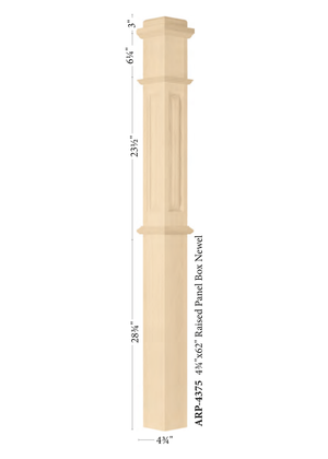 Box Newel Post 4375 - Raised Panel (Assembled) style dimensions