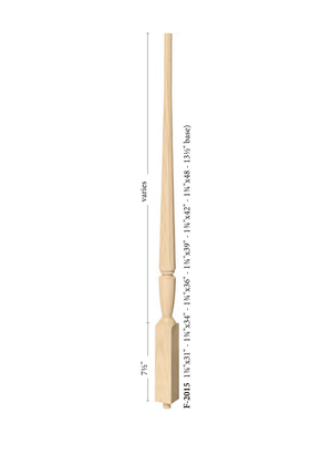 Fluted Pin Top Baluster F-2015 - Fluted style dimensions