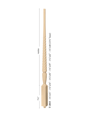 Twisted Pin Top Baluster T-2015 - Twisted style dimensions
