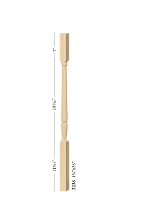 Elegant Rise Square Top Baluster 2234 - 38 inch dimensions