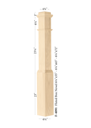 Box Newel Post 4091 - Fluted style dimensions