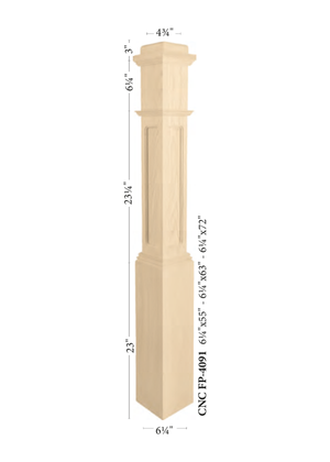 Box Newel Post 4091 - CNC Flat Panel (Rounded corners) style dimensions