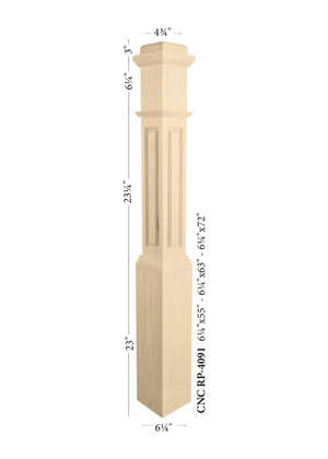 Box Newel Post 4091 - CNC Raised Panel (Rounded corners) style dimensions