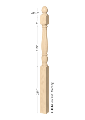 Georgia Post to Post Starting Newel 4540 - Fluted dimensions