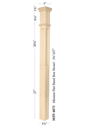 Mission Box Newel Post 4075 - Flat Panel style dimensions