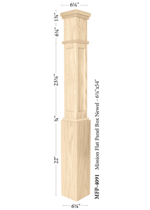 Mission Box Newel Post 4091 - Flat Panel style dimensions
