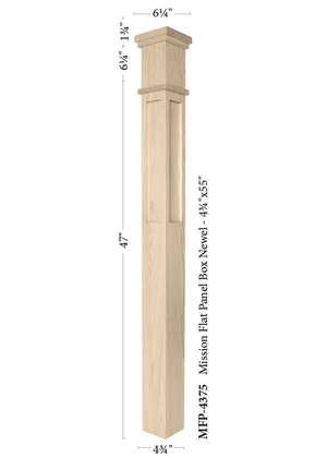 Mission Box Newel Post 4375 - Flat Panel style dimensions