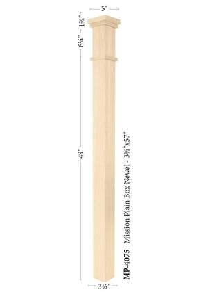 Mission Box Newel Post 4075 - Plain style dimensions